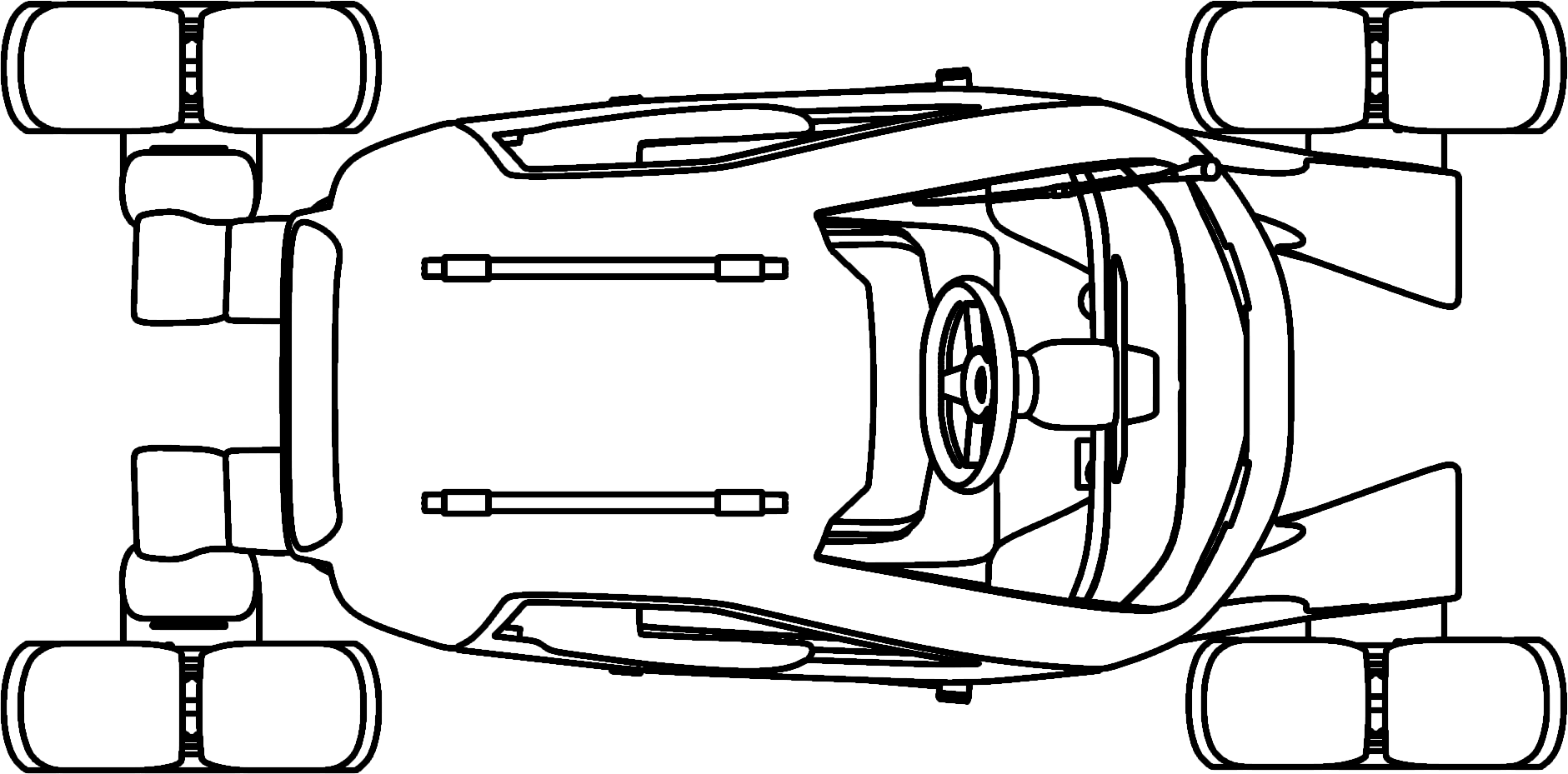 CAIRN 俯视线图，显示四组车轮与座舱布局